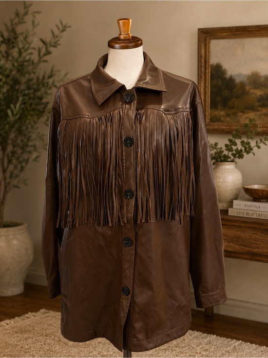 HYFVE Jackets & Blazers - HYFVE Brown Faux Leather Fringe Western Jacket Shacket Size Large